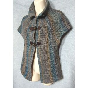 Linea Maglia Knit Cardigan Sweater Vest M Horn Toggles Italy Chunky Easy Chic